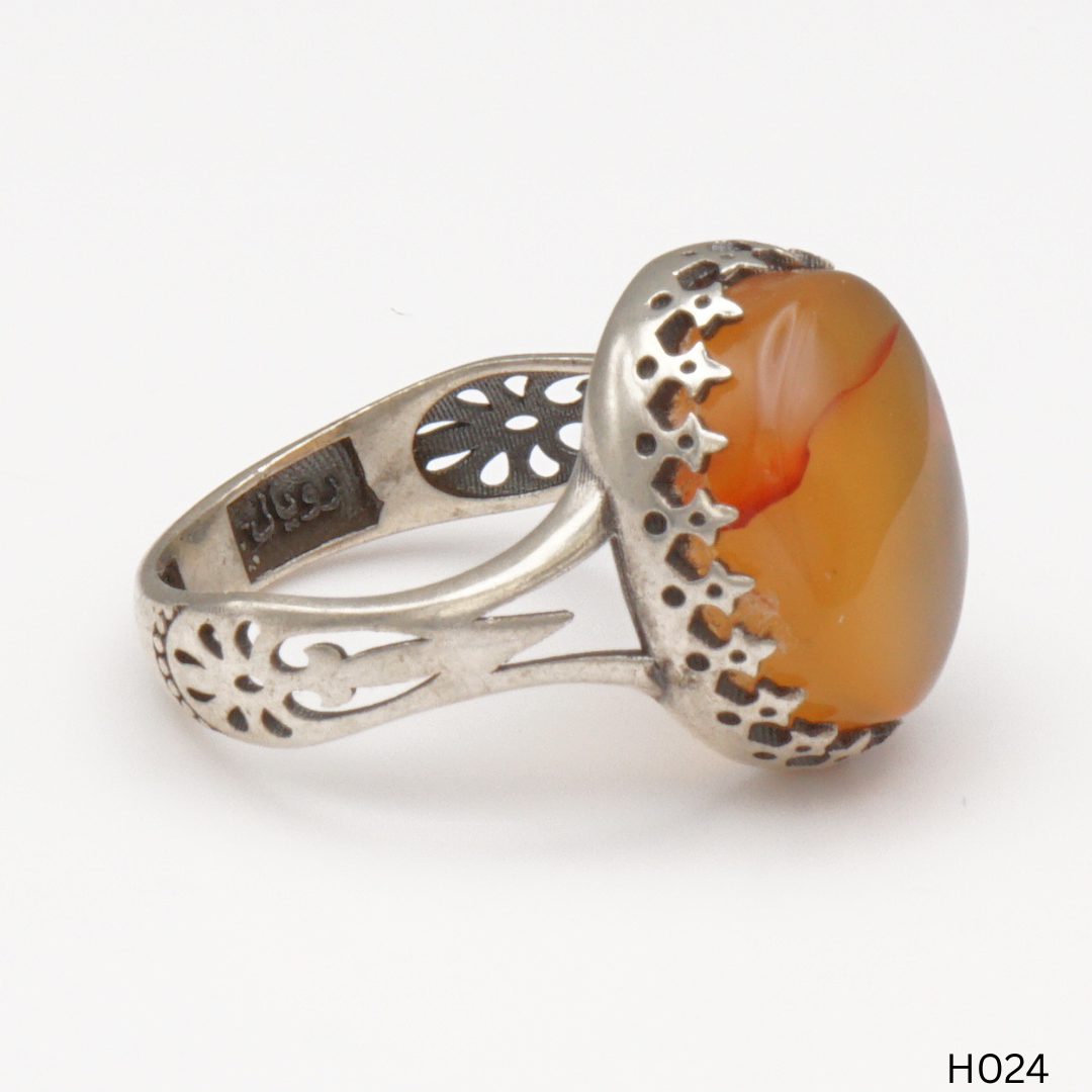 925 Silber Herrenring mit echtem Jemen Achat - Aqeeq Yamani