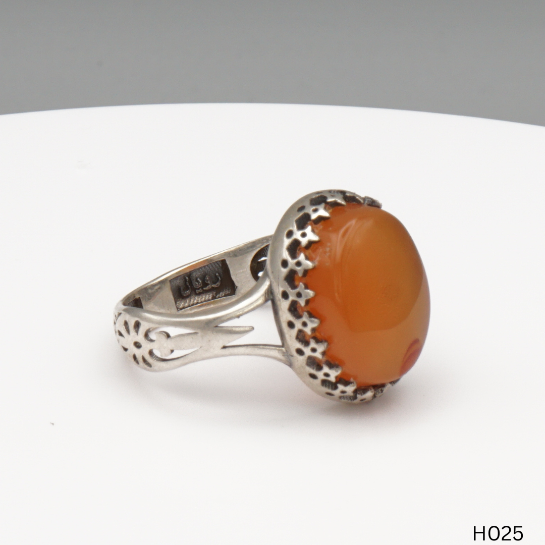 925 Silber Herrenring mit echtem Jemen Achat - Aqeeq Yamani