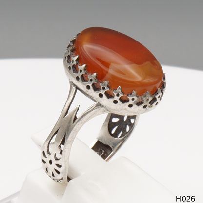 925 Silber Herrenring mit echtem Jemen Achat - Aqeeq Yamani
