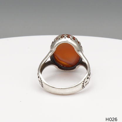 925 Silber Herrenring mit echtem Jemen Achat - Aqeeq Yamani