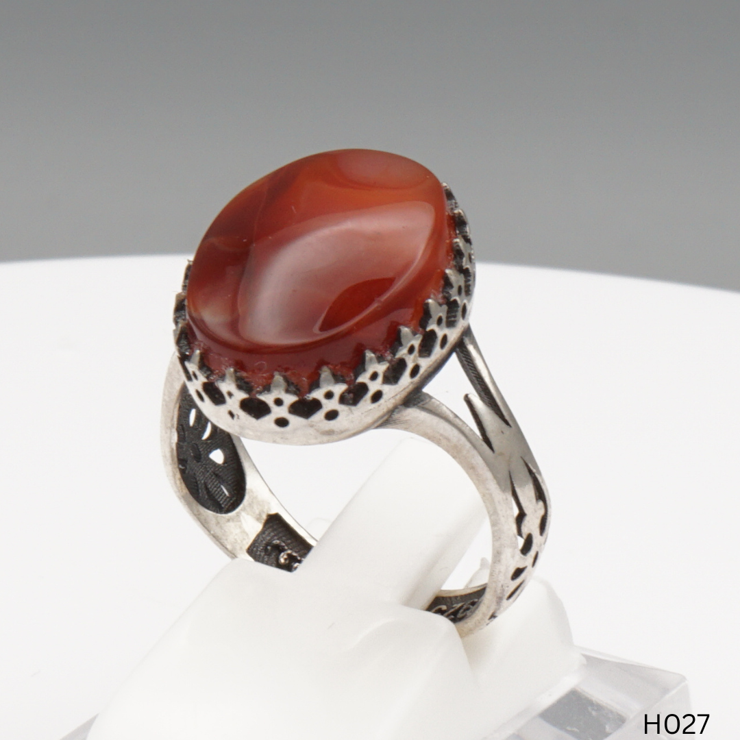 925 Silber Herrenring mit echtem Jemen Achat - Aqeeq Yamani