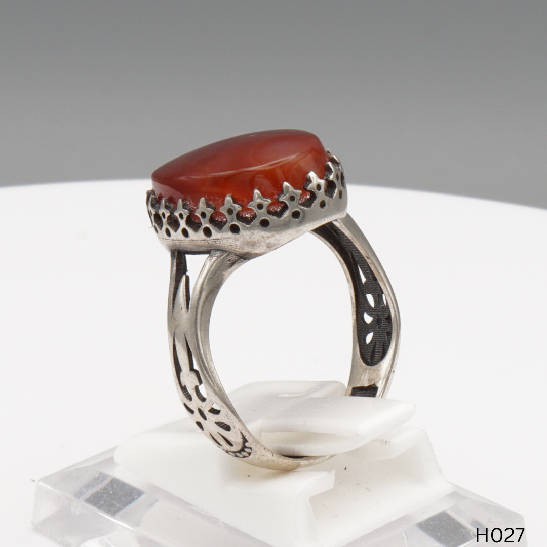 925 Silber Herrenring mit echtem Jemen Achat - Aqeeq Yamani