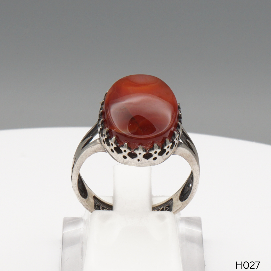 925 Silber Herrenring mit echtem Jemen Achat - Aqeeq Yamani