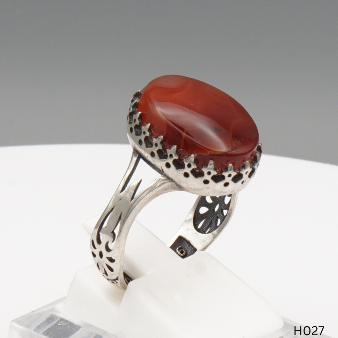 925 Silber Herrenring mit echtem Jemen Achat - Aqeeq Yamani