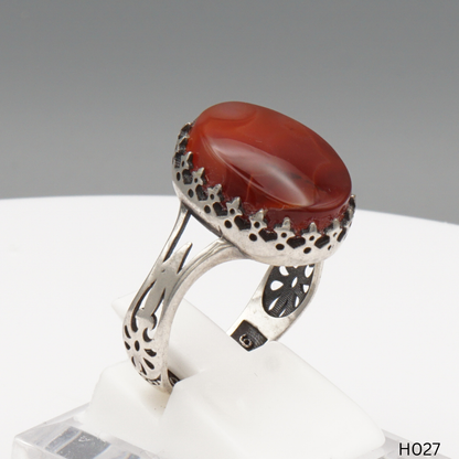 925 Silber Herrenring mit echtem Jemen Achat - Aqeeq Yamani