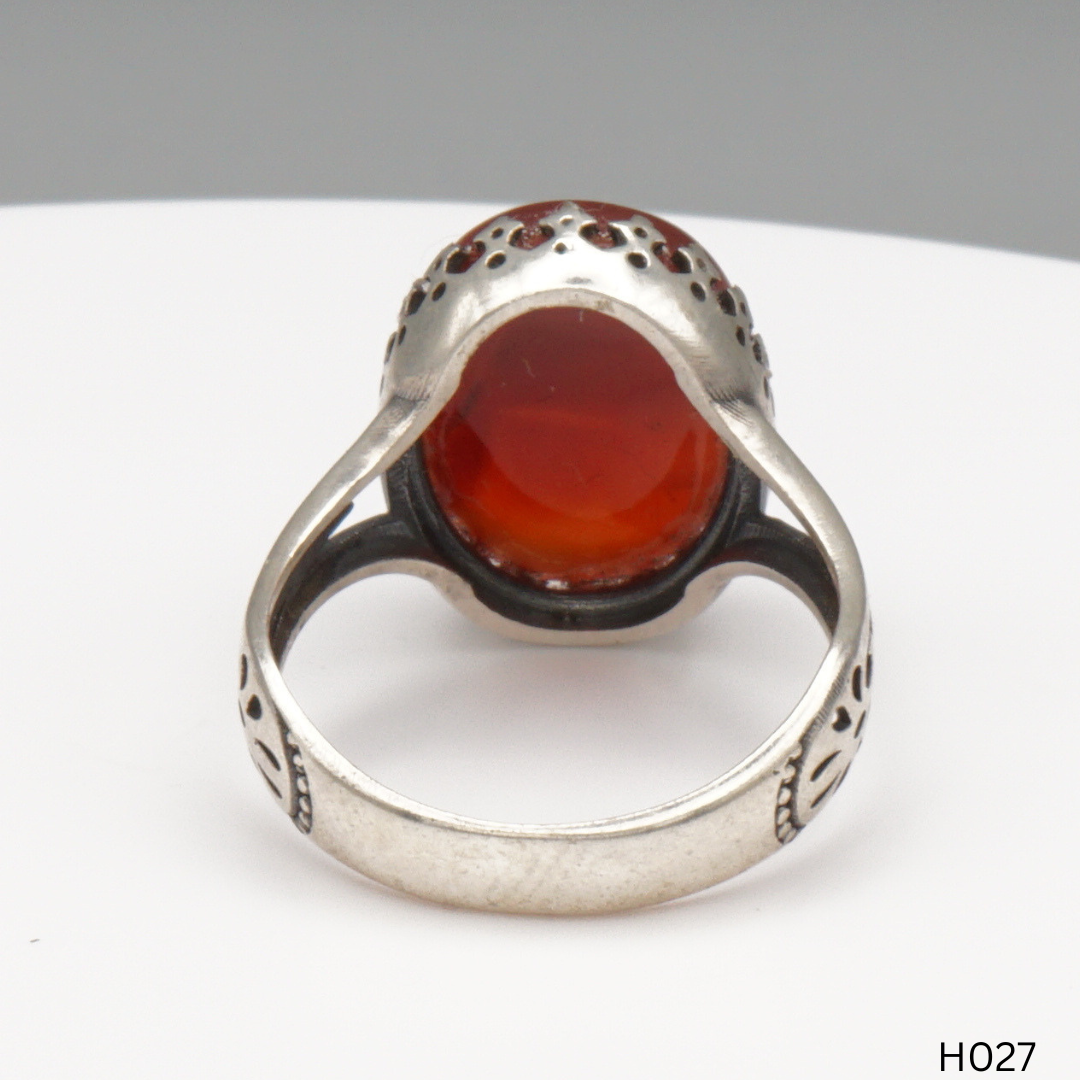 925 Silber Herrenring mit echtem Jemen Achat - Aqeeq Yamani
