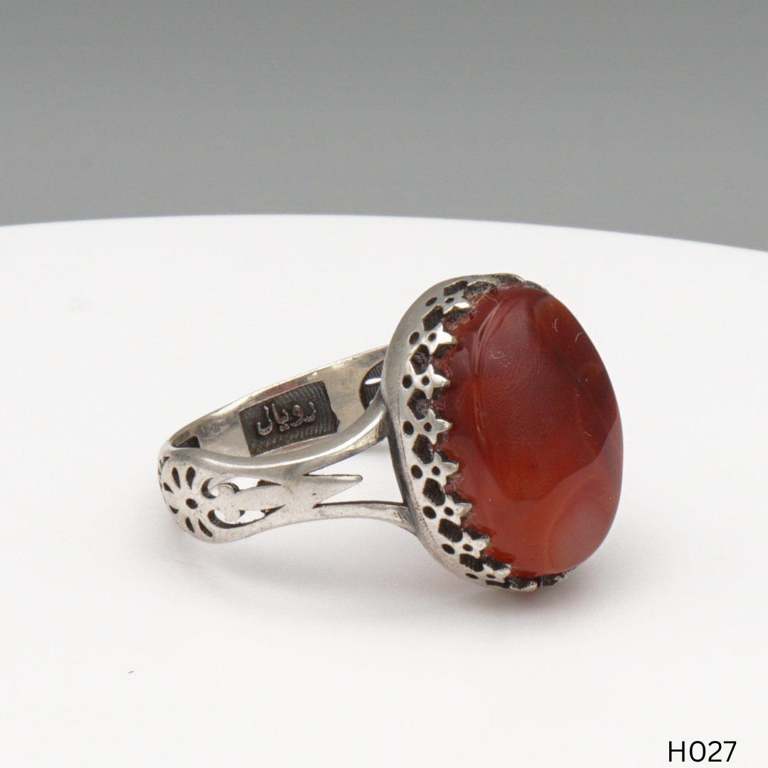 925 Silber Herrenring mit echtem Jemen Achat - Aqeeq Yamani