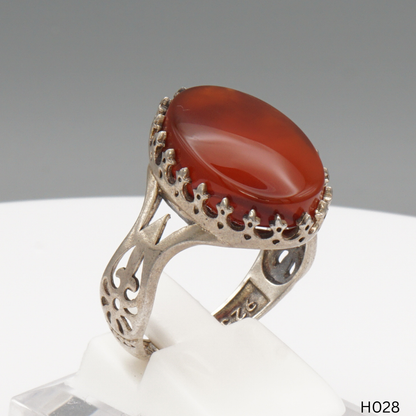 925 Silber Herrenring mit echtem Jemen Achat - Aqeeq Yamani
