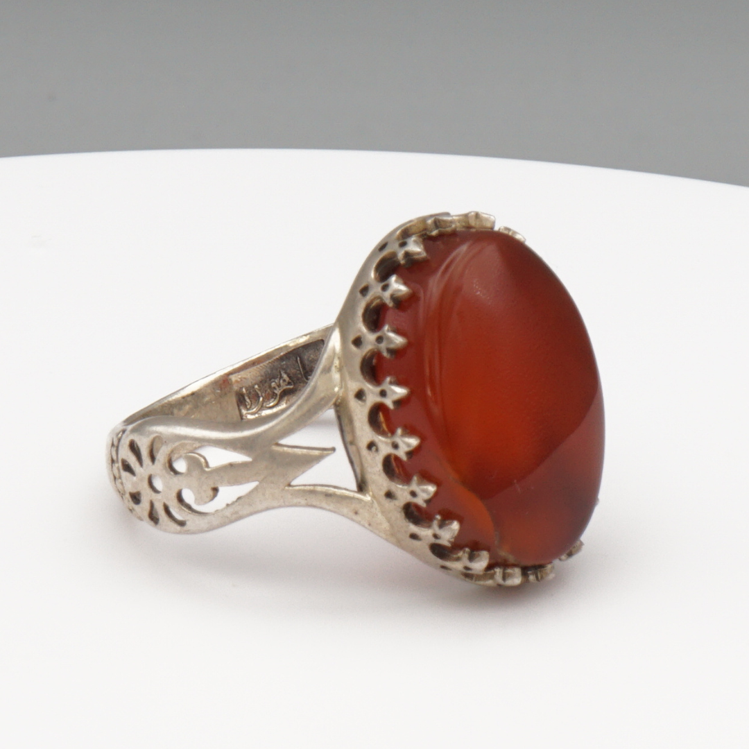 925 Silber Herrenring mit echtem Jemen Achat - Aqeeq Yamani