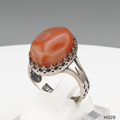 925 Silber Herrenring mit echtem Jemen Achat - Aqeeq Yamani