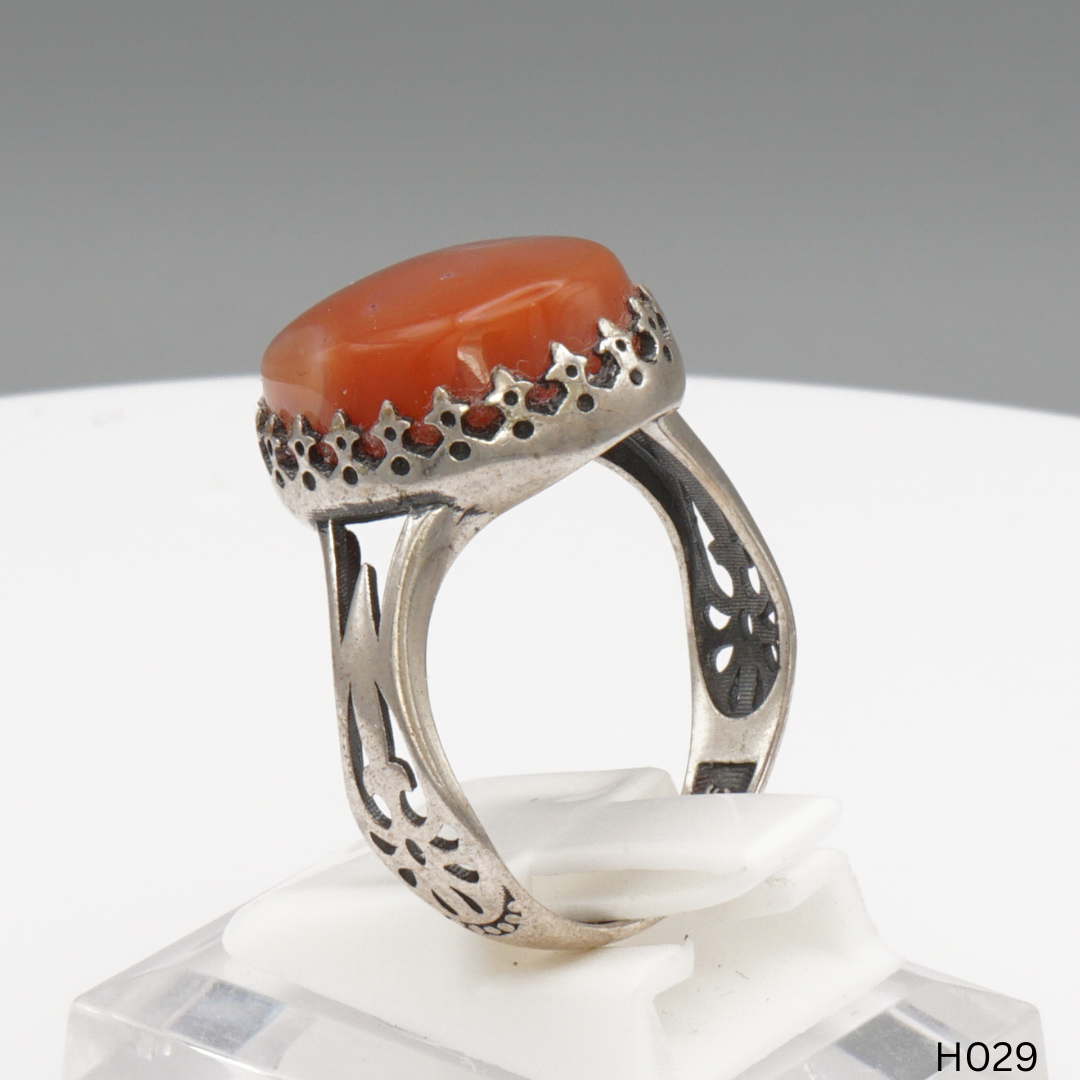 925 Silber Herrenring mit echtem Jemen Achat - Aqeeq Yamani