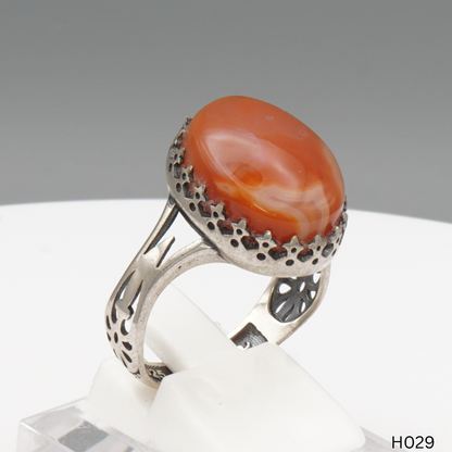 925 Silber Herrenring mit echtem Jemen Achat - Aqeeq Yamani