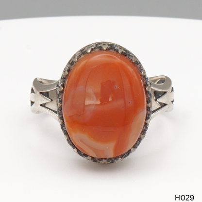 925 Silber Herrenring mit echtem Jemen Achat - Aqeeq Yamani