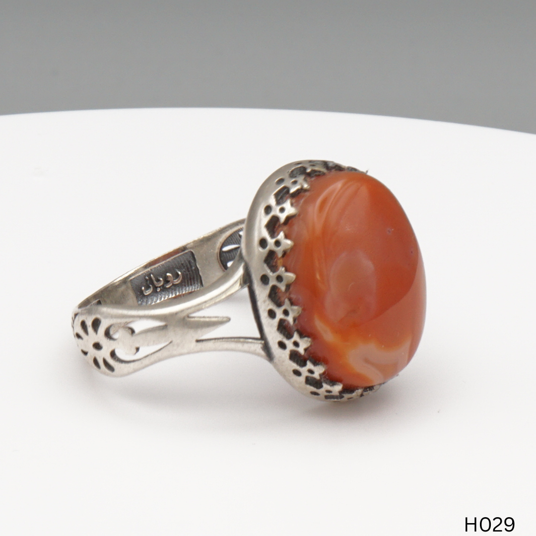925 Silber Herrenring mit echtem Jemen Achat - Aqeeq Yamani