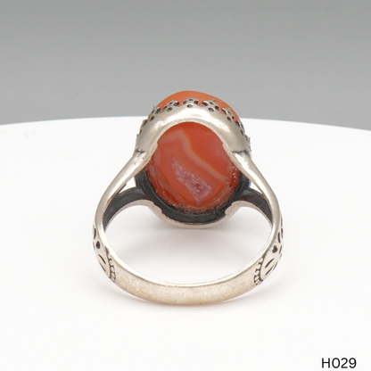 925 Silber Herrenring mit echtem Jemen Achat - Aqeeq Yamani