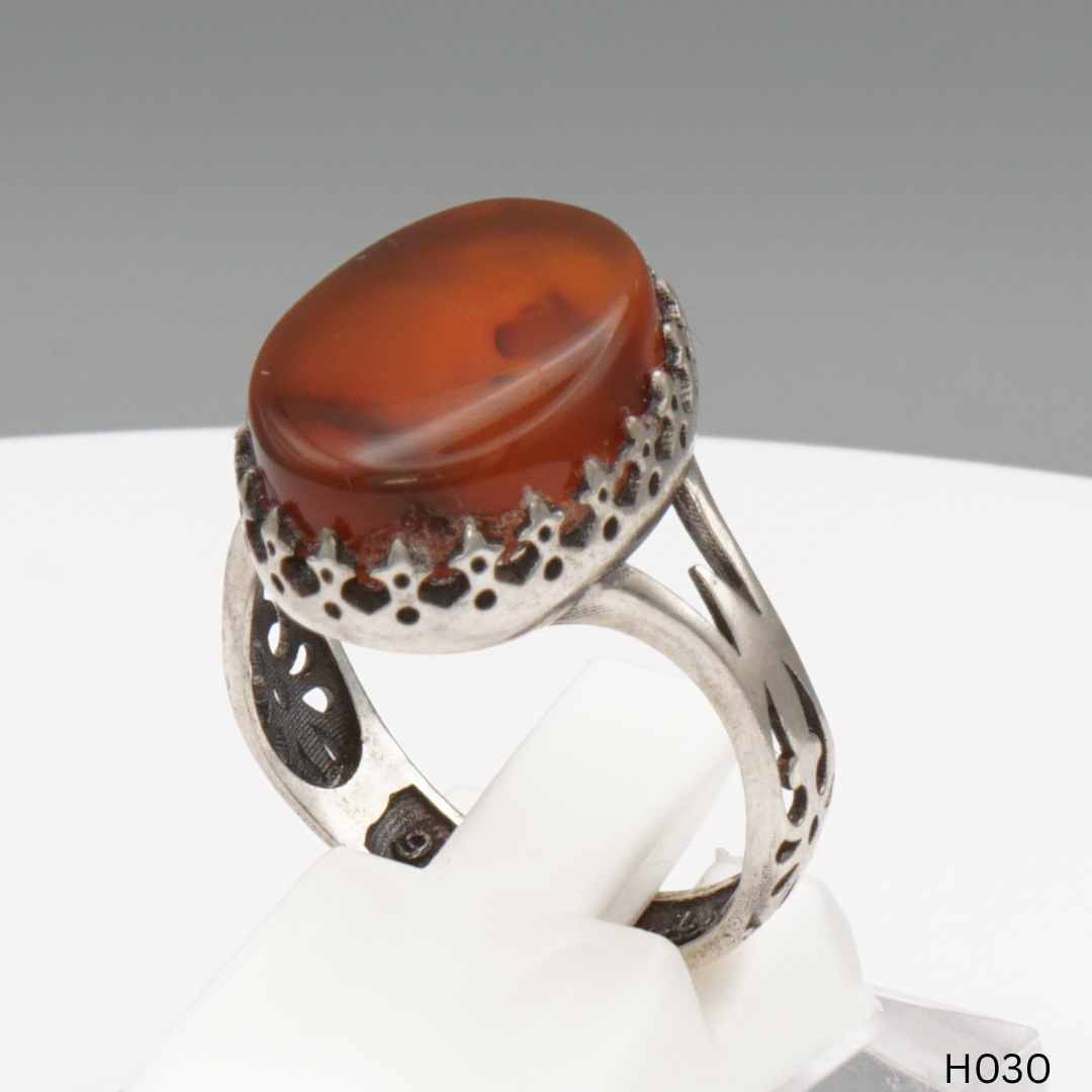 925 Silber Herrenring mit echtem Jemen Achat - Aqeeq Yamani