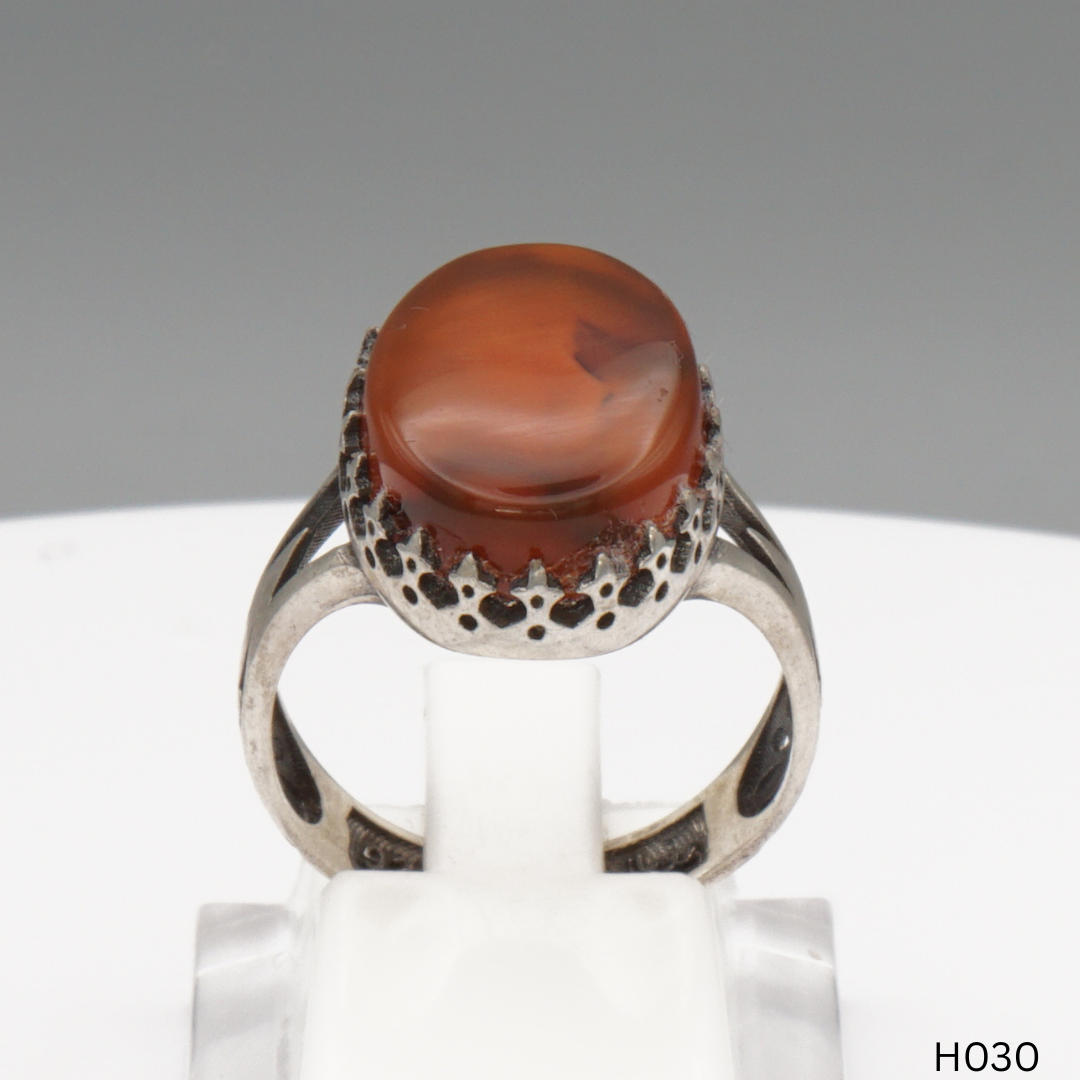 925 Silber Herrenring mit echtem Jemen Achat - Aqeeq Yamani