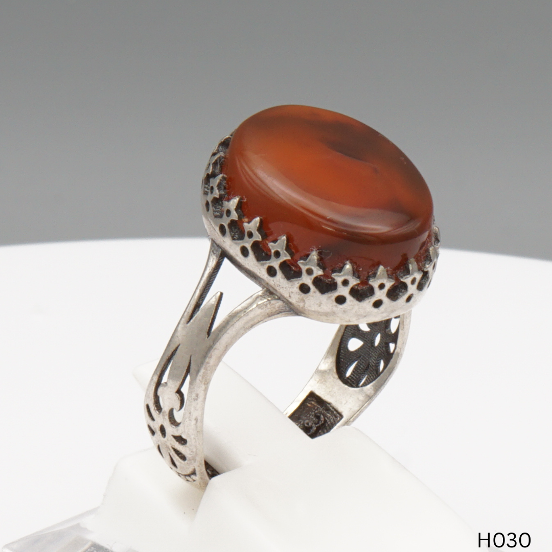 925 Silber Herrenring mit echtem Jemen Achat - Aqeeq Yamani