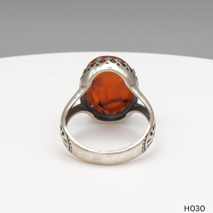 925 Silber Herrenring mit echtem Jemen Achat - Aqeeq Yamani