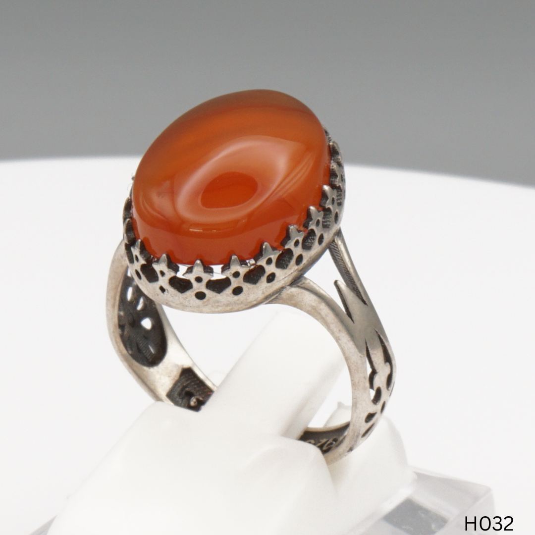 925 Silber Herrenring mit echtem Jemen Achat - Aqeeq Yamani