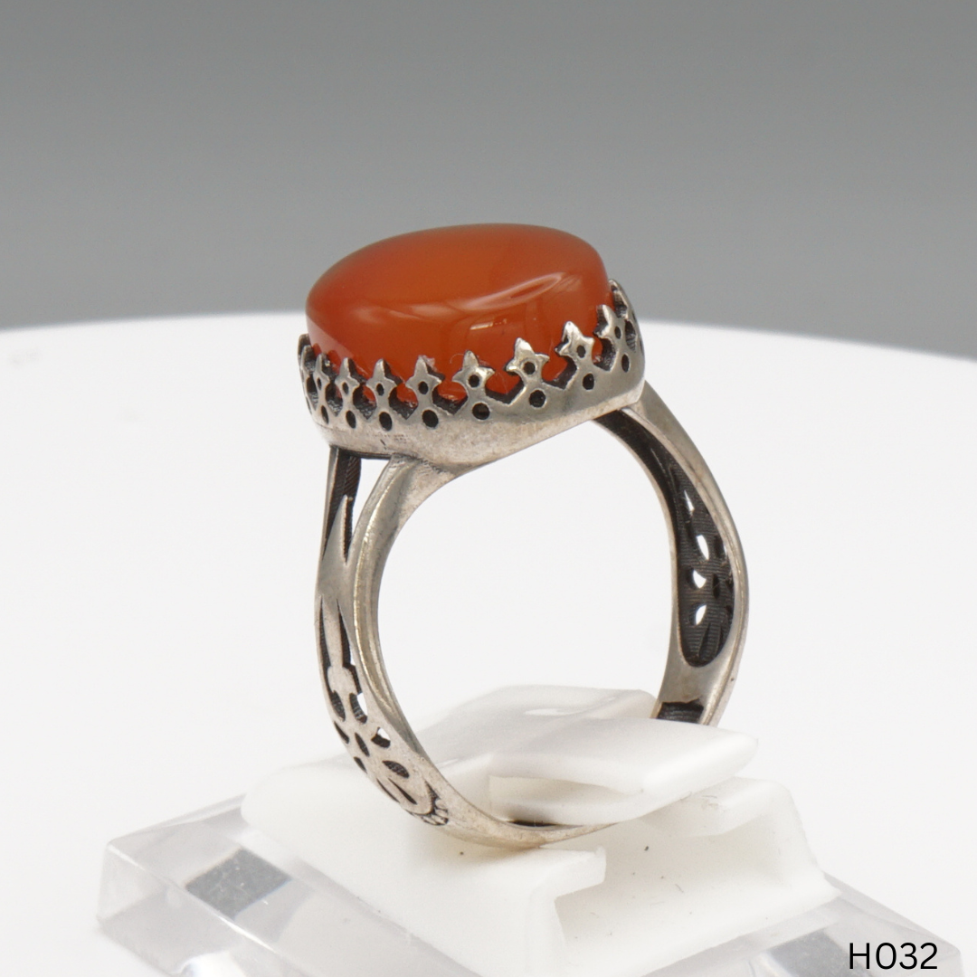 925 Silber Herrenring mit echtem Jemen Achat - Aqeeq Yamani
