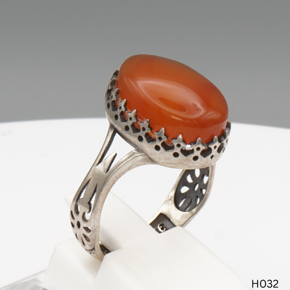 925 Silber Herrenring mit echtem Jemen Achat - Aqeeq Yamani