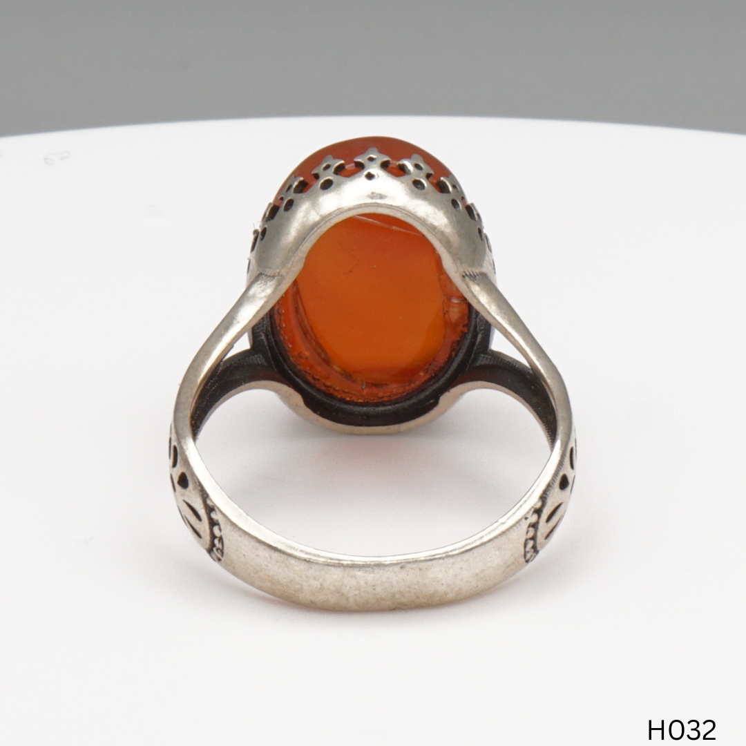 925 Silber Herrenring mit echtem Jemen Achat - Aqeeq Yamani