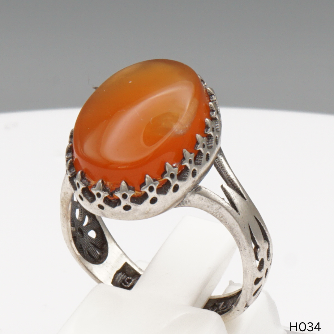 925 Silber Herrenring mit echtem Jemen Achat - Aqeeq Yamani