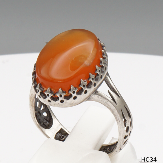 925 Silber Herrenring mit echtem Jemen Achat - Aqeeq Yamani