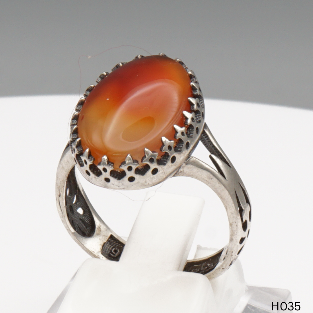 925 Silber Herrenring mit echtem Jemen Achat - Aqeeq Yamani
