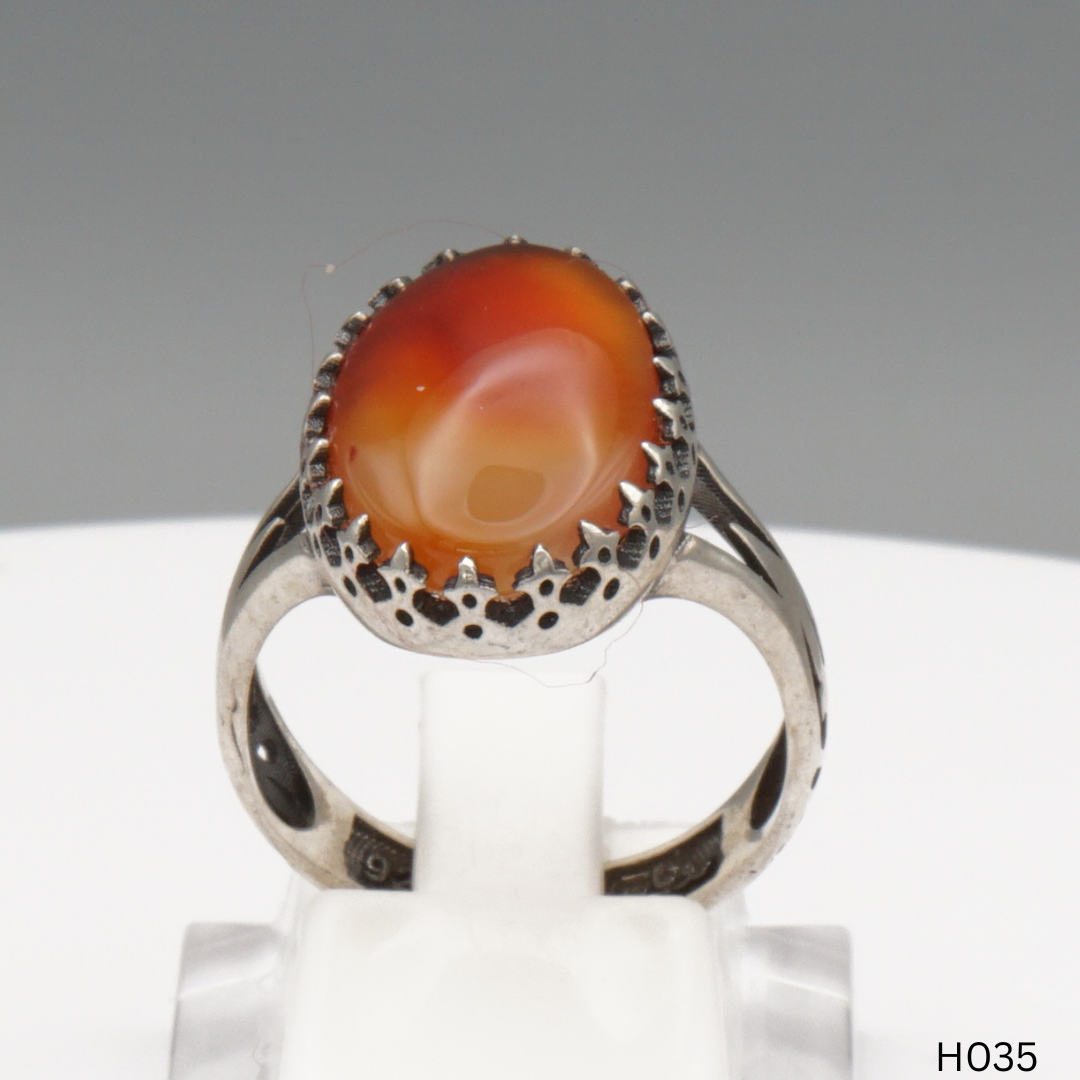 925 Silber Herrenring mit echtem Jemen Achat - Aqeeq Yamani