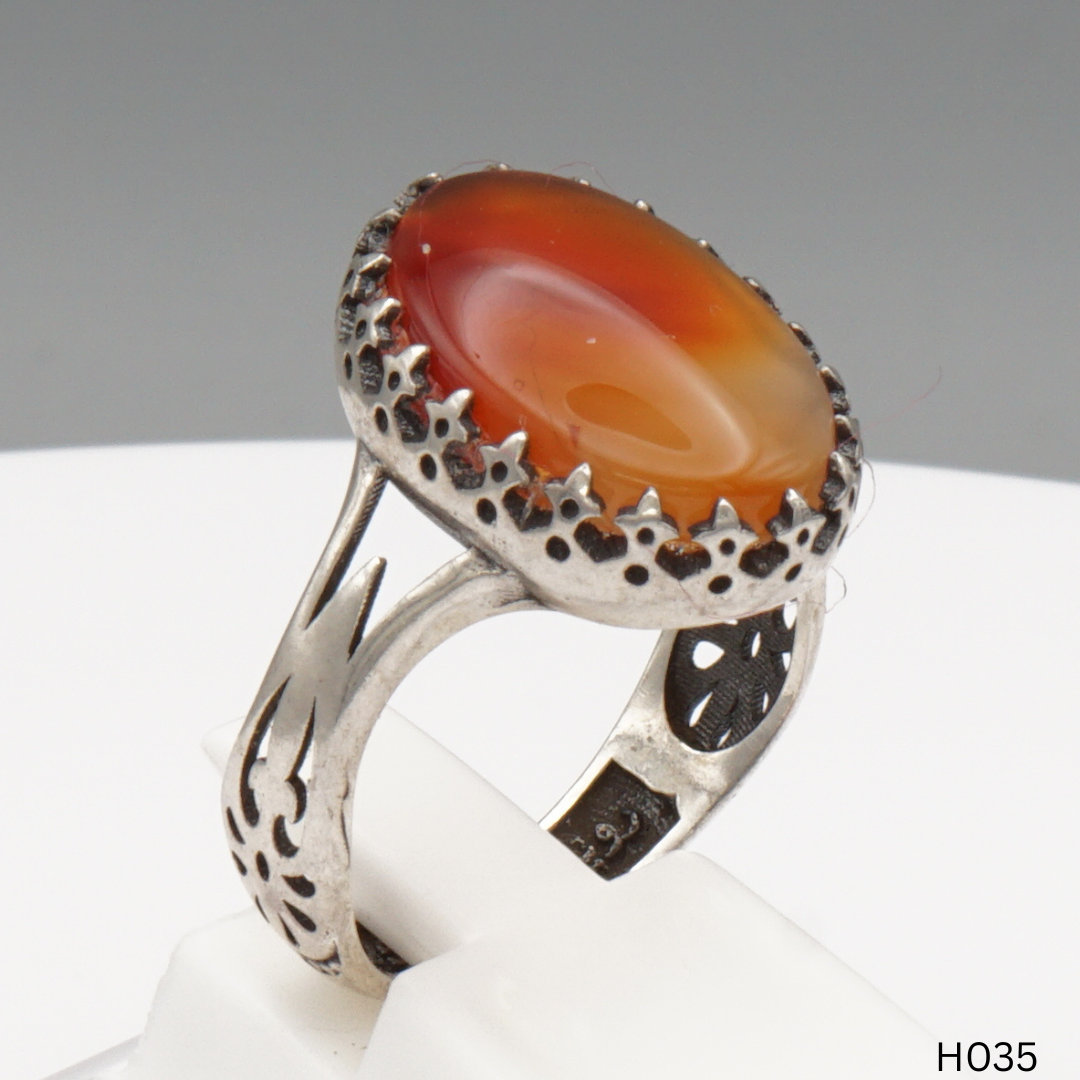 925 Silber Herrenring mit echtem Jemen Achat - Aqeeq Yamani