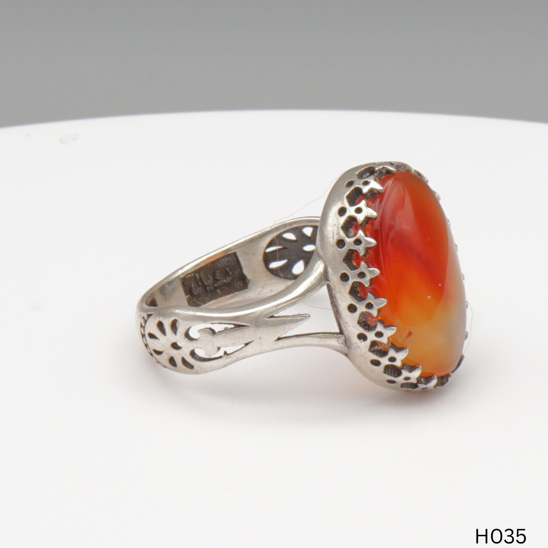 925 Silber Herrenring mit echtem Jemen Achat - Aqeeq Yamani
