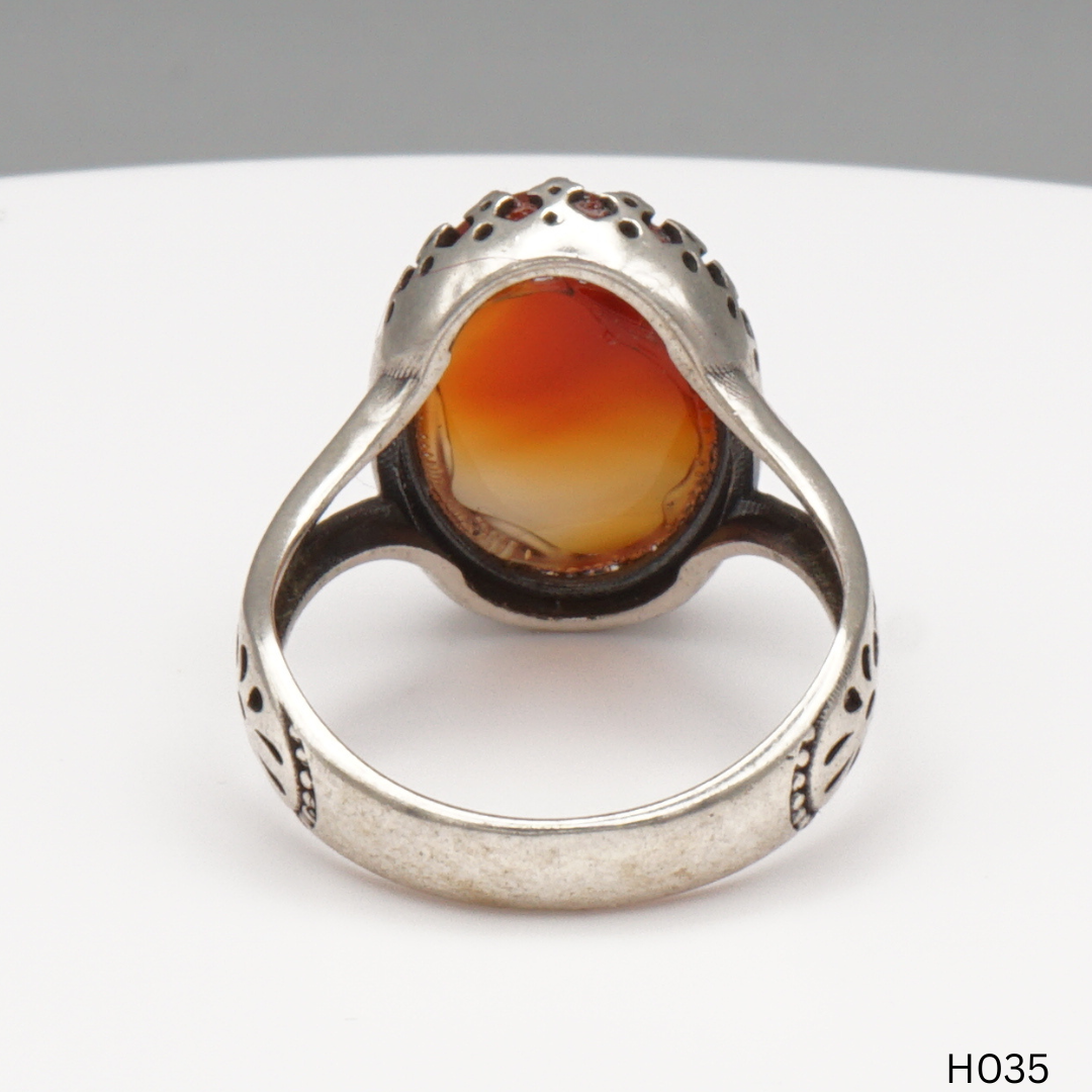 925 Silber Herrenring mit echtem Jemen Achat - Aqeeq Yamani