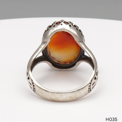 925 Silber Herrenring mit echtem Jemen Achat - Aqeeq Yamani