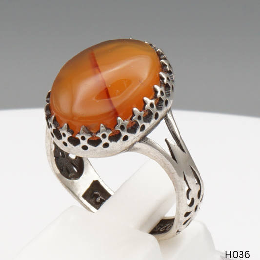 925 Silber Herrenring mit echtem Jemen Achat - Aqeeq Yamani