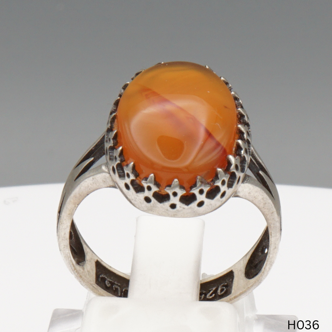 925 Silber Herrenring mit echtem Jemen Achat - Aqeeq Yamani