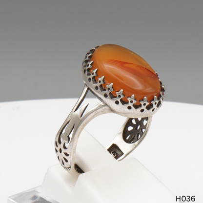 925 Silber Herrenring mit echtem Jemen Achat - Aqeeq Yamani
