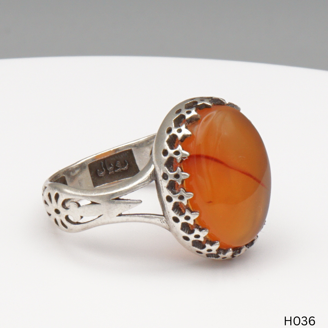 925 Silber Herrenring mit echtem Jemen Achat - Aqeeq Yamani