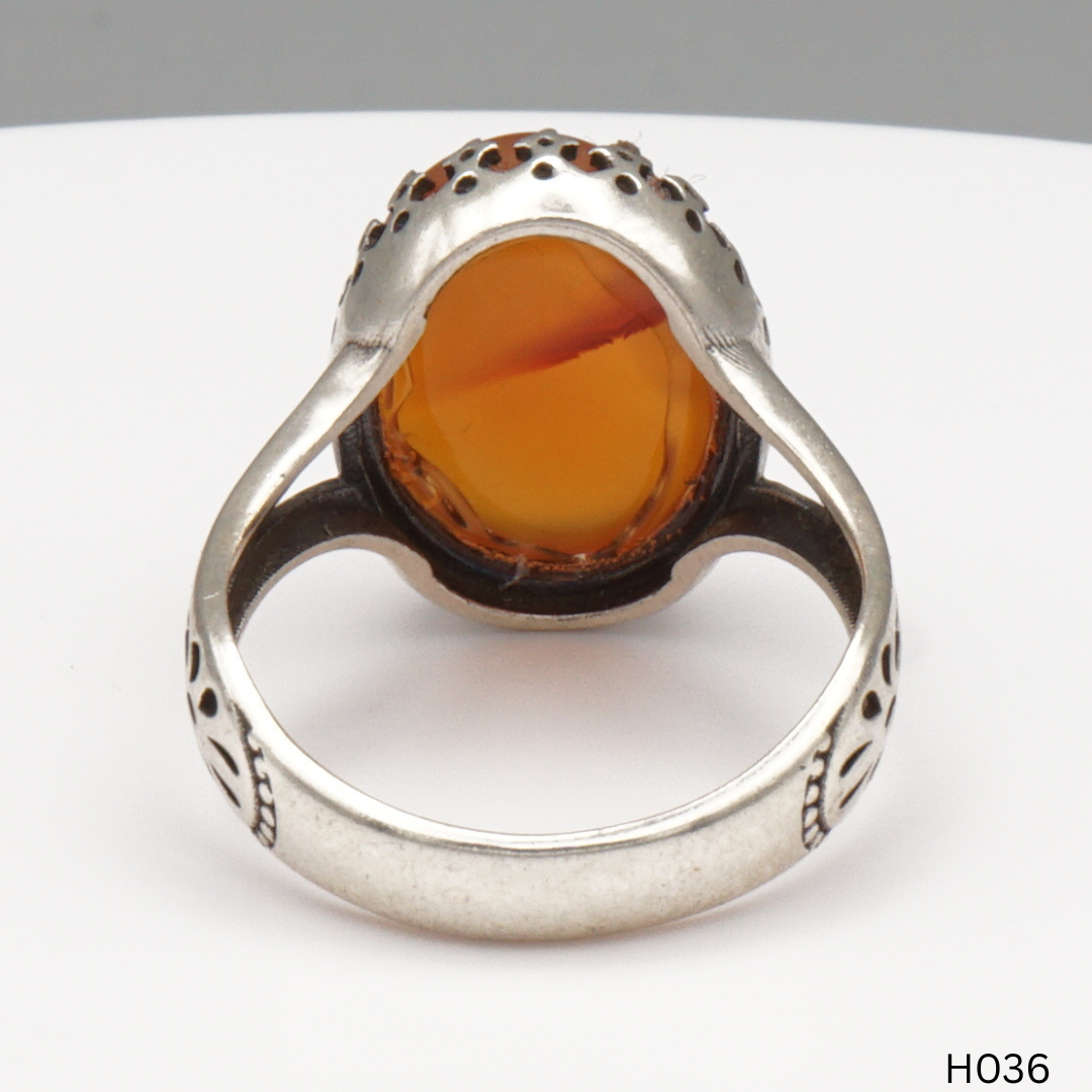 925 Silber Herrenring mit echtem Jemen Achat - Aqeeq Yamani