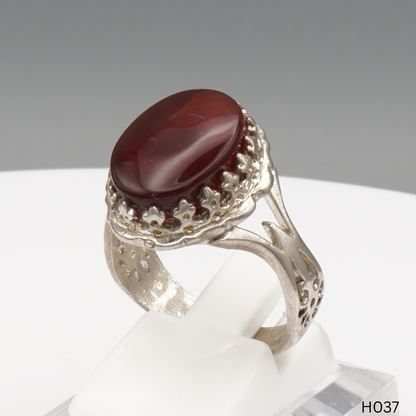925 Silber Herrenring mit echtem Jemen Achat - Aqeeq Yamani