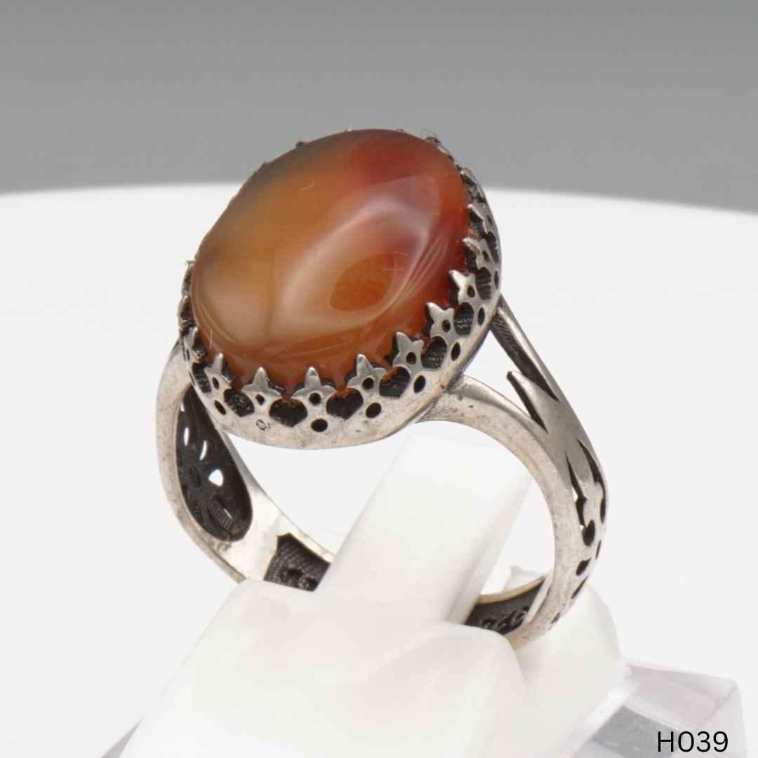 925 Silber Herrenring mit echtem Jemen Achat - Aqeeq Yamani