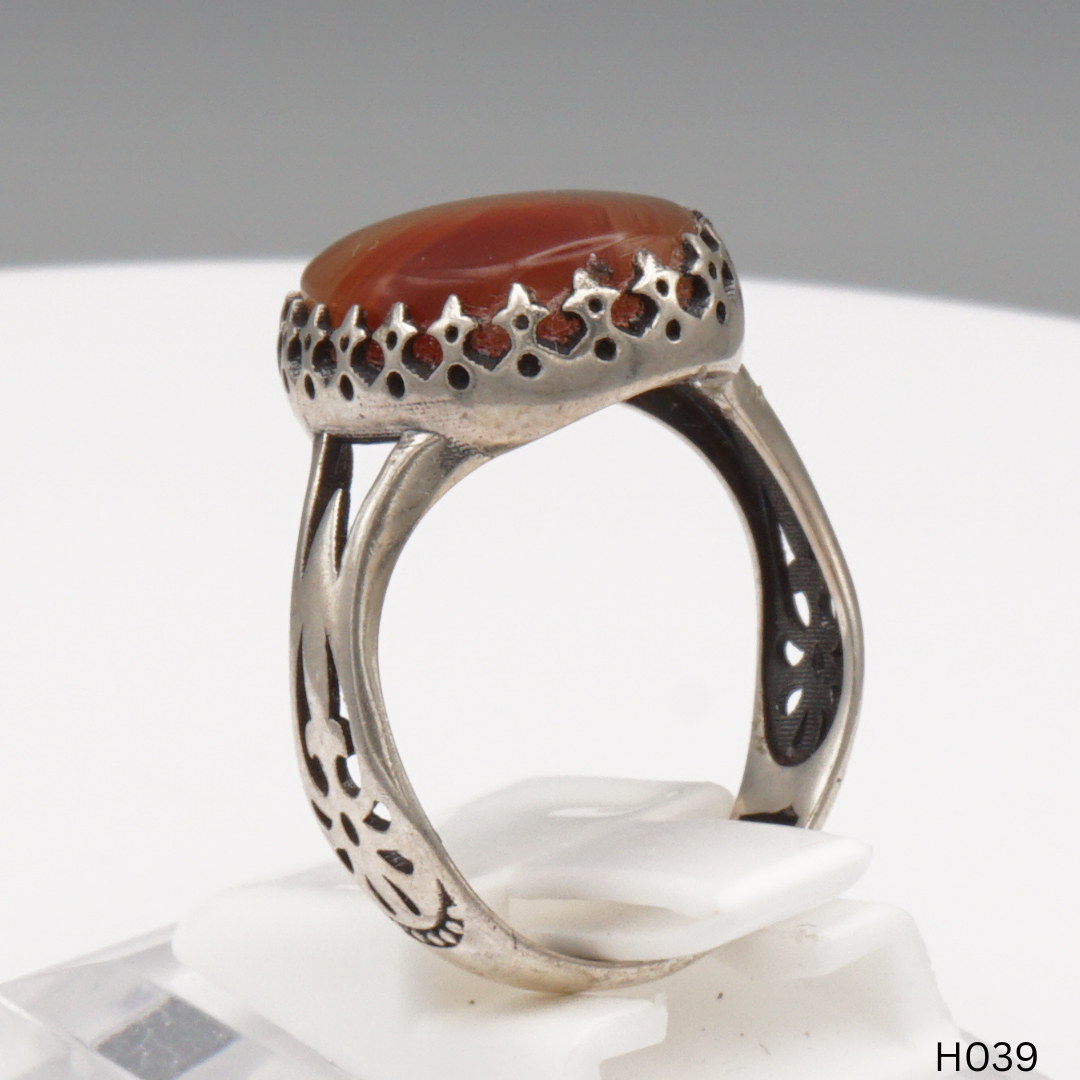 925 Silber Herrenring mit echtem Jemen Achat - Aqeeq Yamani