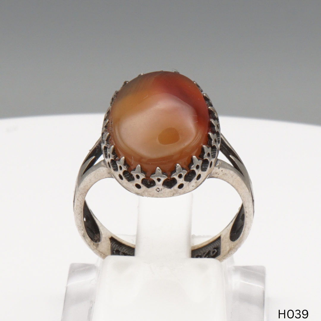925 Silber Herrenring mit echtem Jemen Achat - Aqeeq Yamani