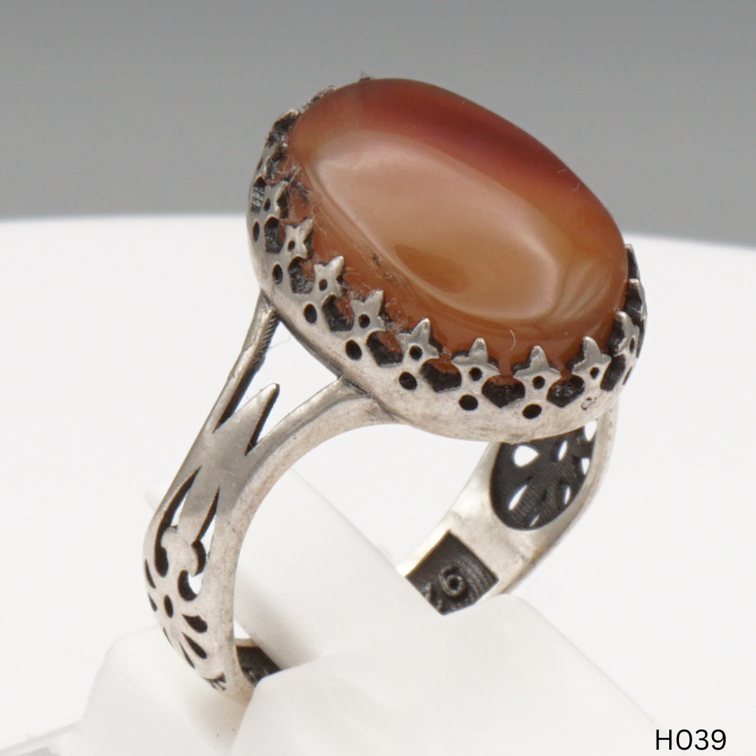 925 Silber Herrenring mit echtem Jemen Achat - Aqeeq Yamani