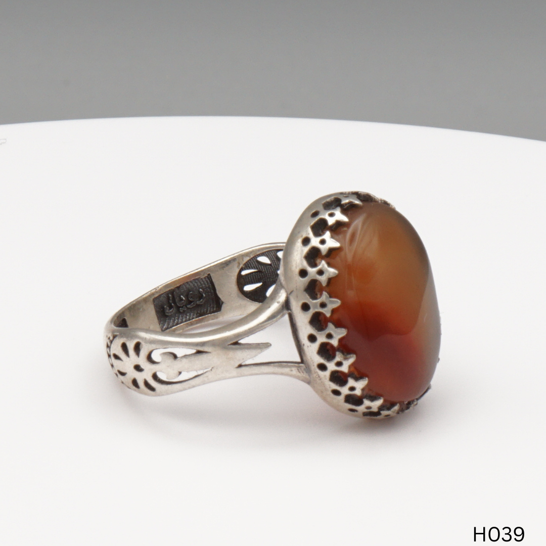 925 Silber Herrenring mit echtem Jemen Achat - Aqeeq Yamani