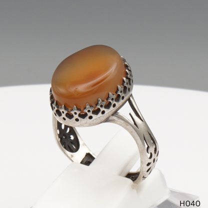 925 Silber Herrenring mit echtem Jemen Achat - Aqeeq Yamani