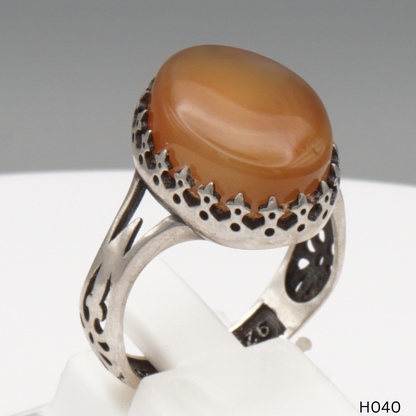 925 Silber Herrenring mit echtem Jemen Achat - Aqeeq Yamani