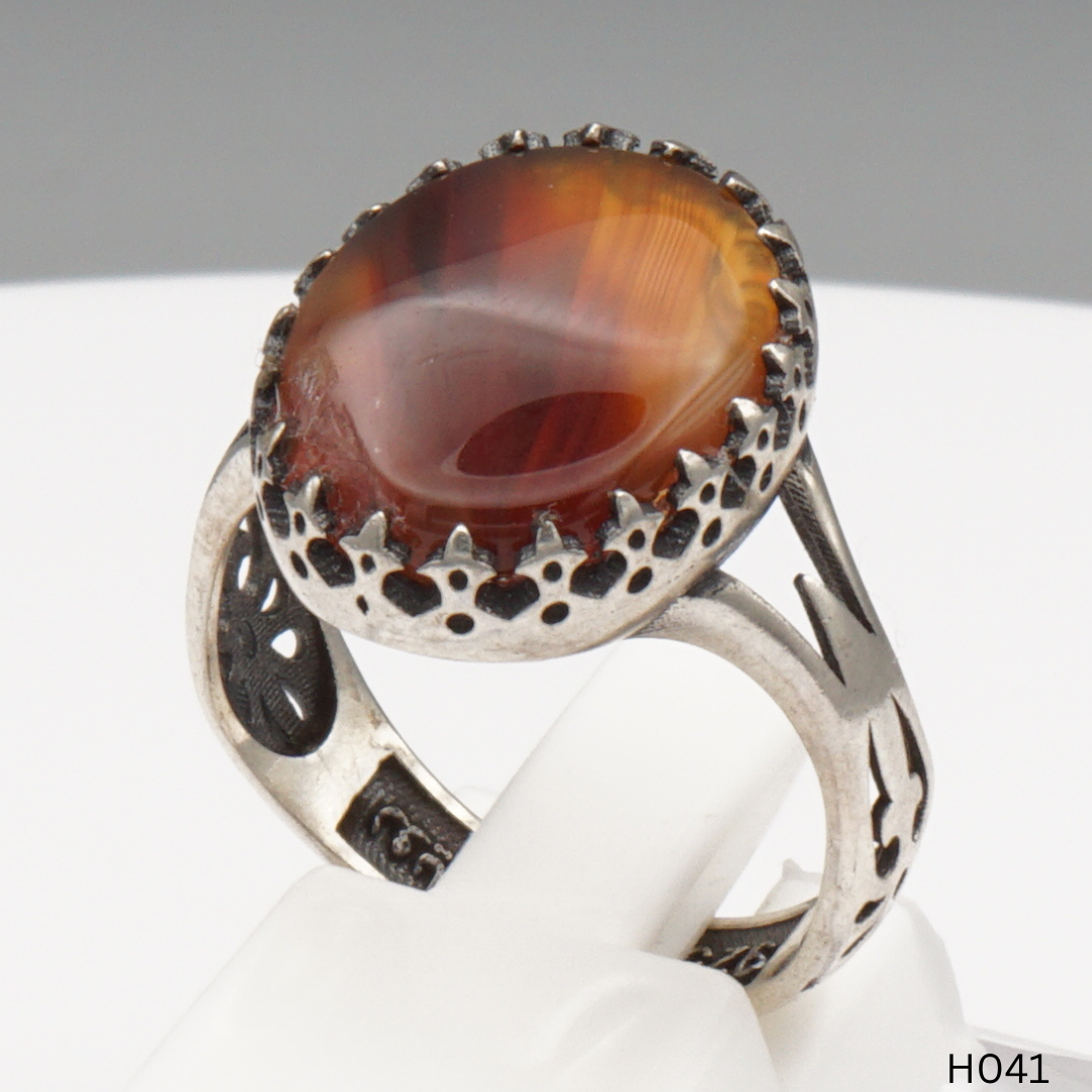 925 Silber Herrenring mit echtem Jemen Achat - Aqeeq Yamani