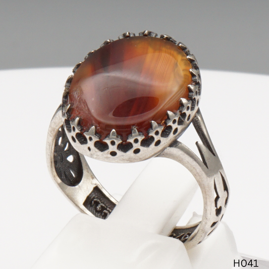 925 Silber Herrenring mit echtem Jemen Achat - Aqeeq Yamani